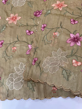Blended tussar saree with applique work and embroidery MTSS451 Chiku