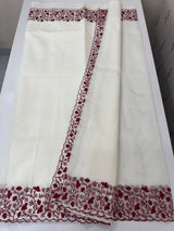 Premium Kota Moonga checks saree with embriodery borders MSH122 - White to DeepRed