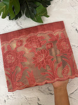 Blended tussar saree with organza applique applique borders MTSS452 DarkPeach