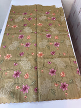 Blended tussar saree with applique work and embroidery MTSS451 Chiku