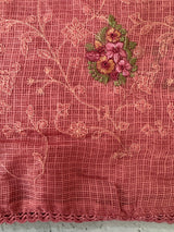 Soft kota checks saree with embroidery - MS7679 Peach