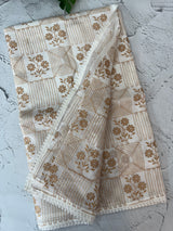 Kota checks saree with embroidery - MS7906 White to Gold