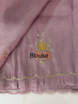 Handworked Premium Glass tissue flowy organza saree applique work MCH221 - PastelMauve