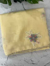 Soft crush Organza saree with applique work MBS679- ButterYellow