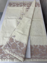 Mul chanderi tissue applique work saree MSK457 Offwhiye to Lilac