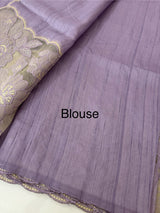 Blended tussar saree with organza applique applique borders MTSS452 Lavender
