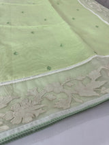 Mul chanderi cotton saree with organza applique borders MSH212 - PastelGreen