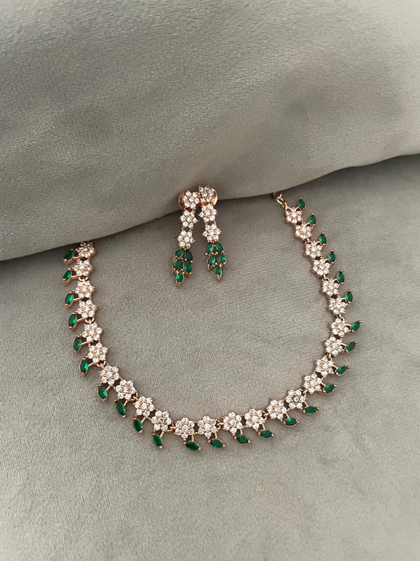 Miriyam CZ rosegold necklace Set- White & Green stones