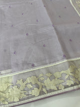 Mul chanderi cotton saree with organza applique borders MSH212 - Lavender