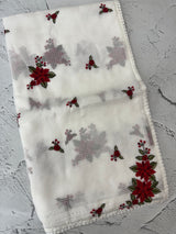 Soft Silky kota saree with cross stitch embroidery MS9831 - White to Red