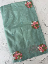 Glass tissue organza saree with embroidery MSF125 BlueGreen