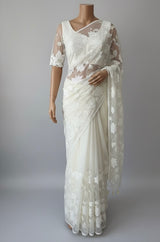 Semi organza saree with appliqué work - MSH989 OffWhite