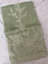 Tissue mix soft Organza saree with applique work MSCK38 Dusty PastelGreen