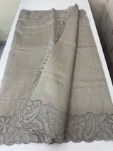 Semi tussar saree with applique borders MSH999 Taupe (1)