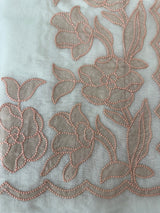 Mul chanderi tissue applique work saree MSK457- Offwhite to Peach