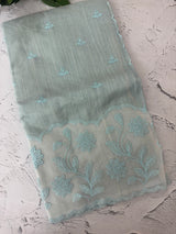 Khadi supernet saree with net applique borders MSH208 PastelBlue