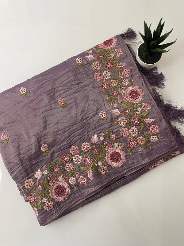 Crush Organza saree with embroidery MOSF316 LIGHT MAUVE
