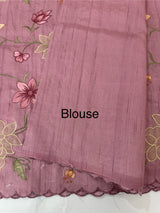 Blended tussar saree with applique work and embroidery MTSS451 OnionPink