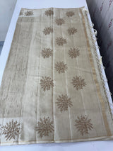 Blended tussar saree with embriodery - MS8665 Chikoo