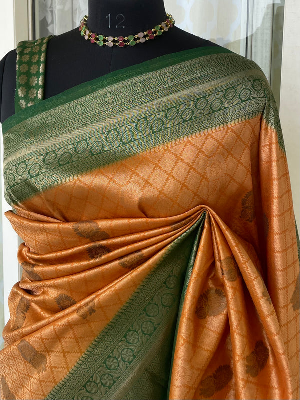Brocade soft silk saree with contrast pallu & blouse - MBS6881