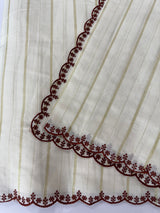 Mul chanderi cotton saree with scalloped borders - MNM131 Rust
