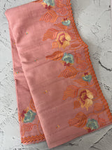 Crushed Blended tussar silk saree with embroidery- MTS355 - Peach