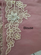 Georgette - Organza saree with applique work MS16057 - Pink