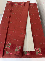 Crushed Matka Blended Tussar silk saree with embroidery MS4890 - ReddishBrown