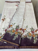 Semi tussar saree with hand painting, kanta embroidery and Pita work MS3433