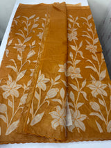 Semi organza saree with appliqué work - MSH906 DuskyOrange(1)