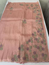 Handworked Premium Glass tissue flowy organza saree applique work MCH221 - Peach