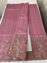 Blended tussar saree with organza applique applique borders MTSS452 DustyOnion