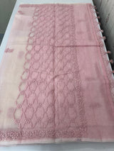 Premium Moonga checks saree with Hand Chikankari work MSH246 Pink