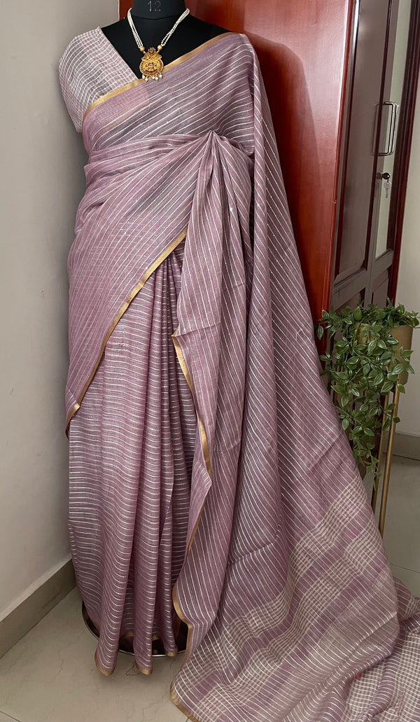 Semi Linen saree with sequence work MLS553 Mauve