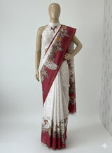 Semi tussar saree with hand painting, kanta embroidery and Pita work MS3433