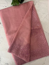 Semi Organza saree with applique and sequence borders - MCW699 OnionPink