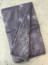 Glass tissue organza saree with embroidery MSF121 - GreyishBlue(3)