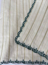 Mul chanderi cotton saree with scalloped borders - MNM131 TealGreen