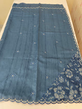 Cutwork Semi tussar saree MTSS680 TealBlue