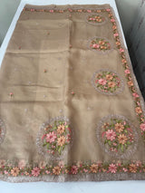 Tissue mix crush Organza saree with embroidery work MS6788 DuskyPeach