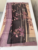 Pure printed tussar silk saree with blouse- MTSB7
