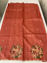 Blended art tussar silk saree with embroidery- MS1090 DarkPeach