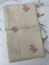 Tissue linen saree with embroidery MSL4900 - Pink flowers