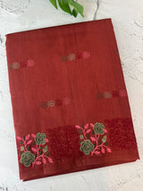 Crushed Matka Blended Tussar silk saree with embroidery MS4890 - ReddishBrown