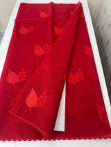 Kota Moonga checks Applique work saree MSH278 - Leaf Design(Red)
