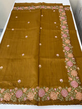 Blended tussar saree with cutwork border- MSHK695