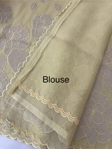 Premium Silk organza saree with applique work MSSA671 Pastel DustyYellow