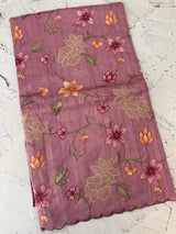 Blended tussar saree with applique work and embroidery MTSS451 OnionPink