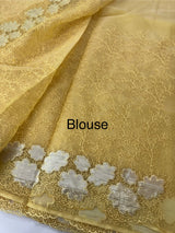 Soft Organza saree with thread work and tissue applique borders - MCW605 Yellow
