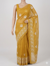 Soft kota checks saree with embroidery - MS7676 Yellow